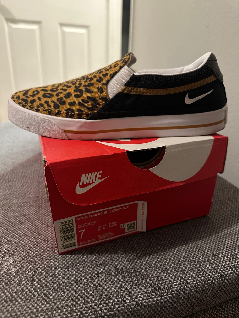 Nike Leopard-Print Slip-On Sneakers in Black, White & Gold